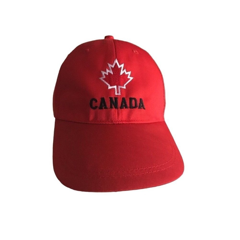 Canada Red Baseball Cap With Embroidered Maple Leaf Logo & Adjustable Back Strap